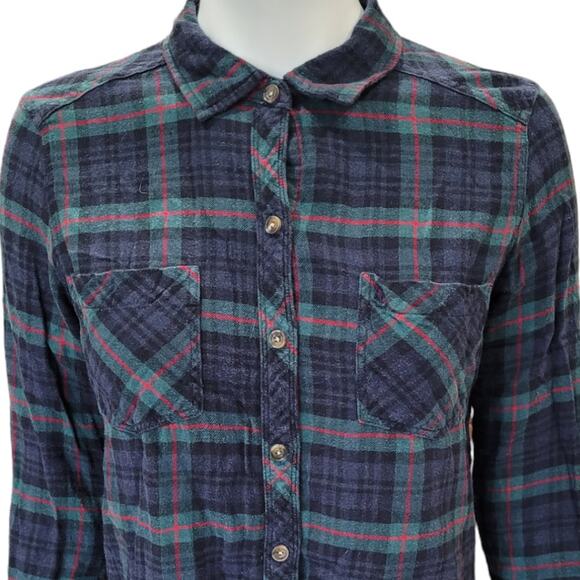Abercrombie & Fitch Womens Green Blue Plaid Flannel Shirt M Cotton Viscose Blend - Picture 3 of 9